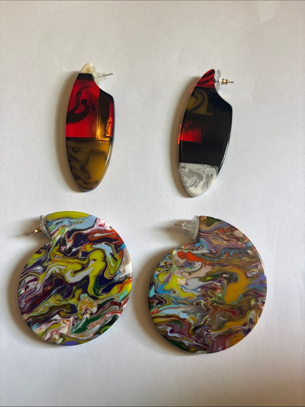 Brazilian Multicolor Swirl Resin Statement Earrings - Bold Colorful Fashion.